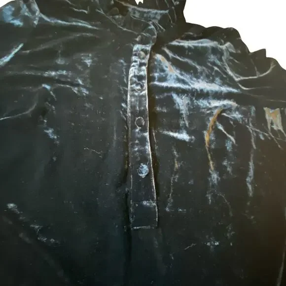 Talbots Black Velvet Long-Sleeve Blouse Ruffled Mandarin Collar Sz L Holiday - Picture 10 of 16